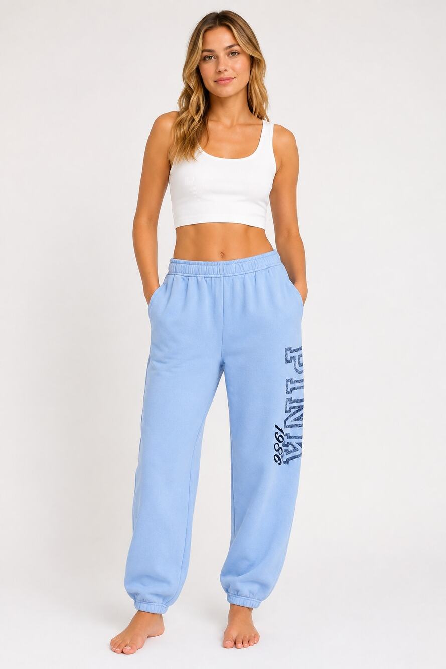 PINK Victorias Secret Campus Ivy Fleece Relaxed Sweatpants Blue Womens Large New